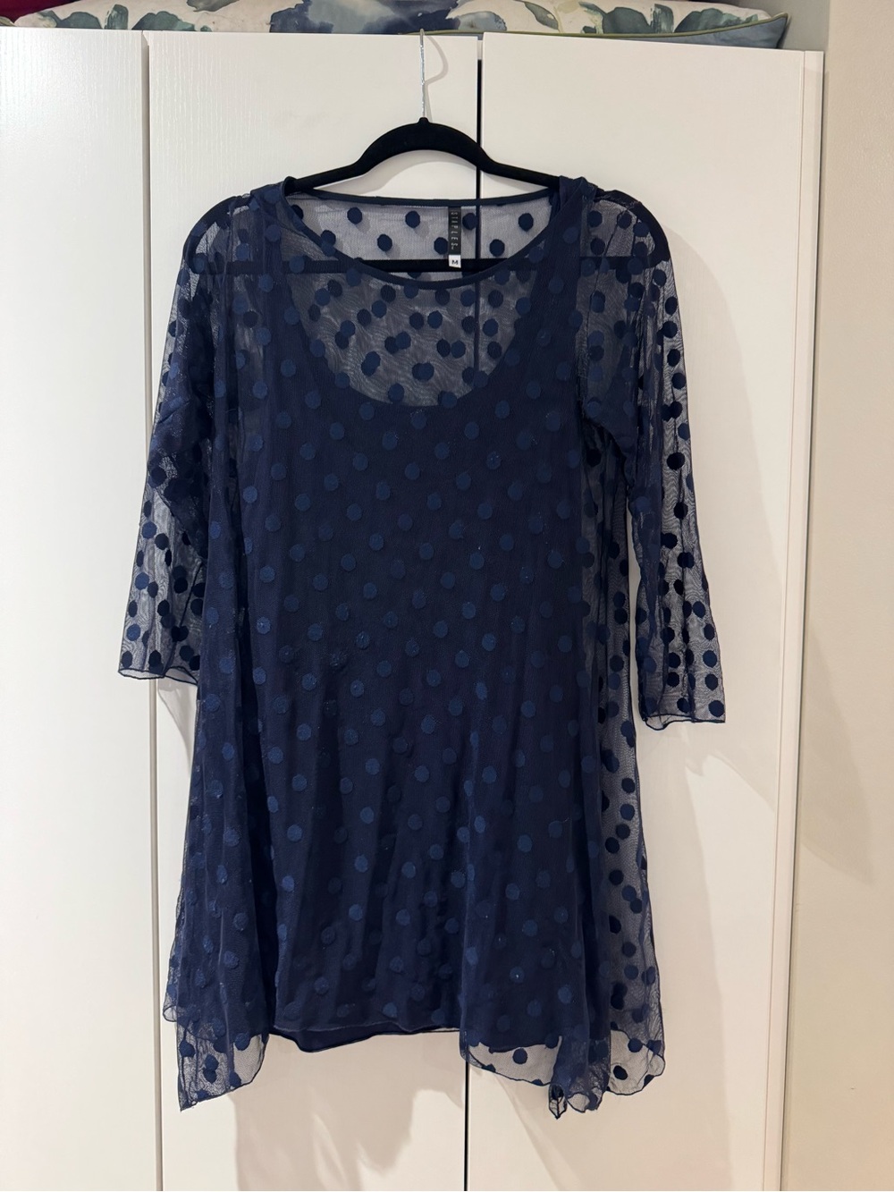 Staples Navy Polka Dot Sheer Dress